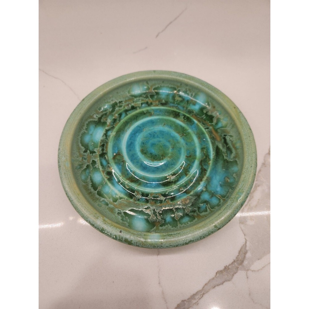 Studio Art Pottery Trinket Dish Bowl With Blue And Green Glaze Signed‎ By Artist